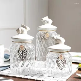 Storage Bottles Glass Jar Transparent Sealed Candy Nut Coffee Bean Bottle Exquisite Food Container With Cover