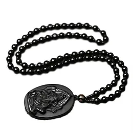 Anhänger Halsketten Ganesha Schwarzer Obsidian Geschnitzter Ganesh Elefant Glücksanhänger Halskette Feiner KristallschmuckPendant199B