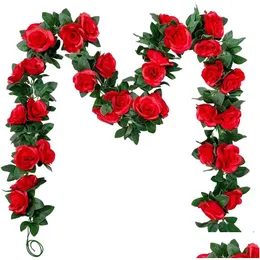 Decorative Flowers Wreaths 2.4M Rose Garland Artificial Vine Fake Red Garlands For Decoration Home Party Arch Garden El Office Drop De Dhfwo