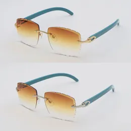 디자이너 다이아몬드 컷 렌즈 파란색 나무 테두리 남성 여성을위한 선글라스 선글라스 Lentes de sol 큰 정사각형 파란색 나무 태양 안경 C 장식 고급 안경을위한 프레임