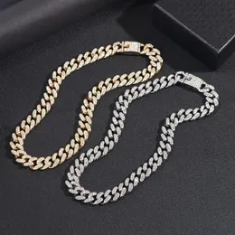 سلاسل Flatfoosie Miami Curb Cupan Chain Necklace for Women Men Gold Silver Color Iged Out Rhinestonsped Rapper Jewelry274c
