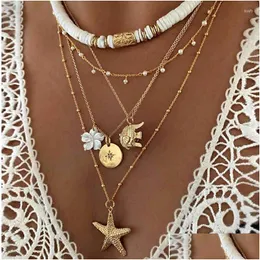 Anhänger Halsketten Anhänger Halsketten Halskette Für Frauen Antike Runde Weiche Y Elefanten Schlüsselbein Kette Blume Seestern Mtilayer Schmuck W Dhsmn