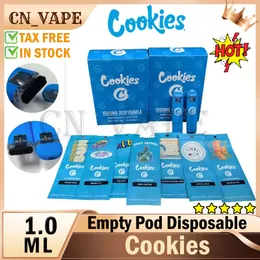 Cookies engångsvapspenenhet 1.0 ml baljor förpackningspåsar d8 laddningsbara 280mAh batteri e cigaretter ångor oem tjock destillera olje förångare pennor tomma