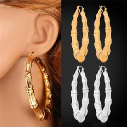 Pendientes de aro de bambú punk de Hip Hop grande de moda chapado en oro real de 18 quilates moda elegante pendientes de mujer de tamaño más grande joyería de disfraz de moda267r