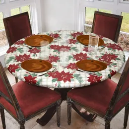 Bordduk Julblomma runda monterad duk elastisk bord täcke vattentätt matbord täckning för inomhus utomhusdekor bordsduk 231204