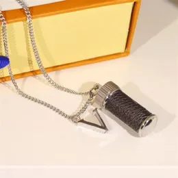 Europe America Style Men Lady Women Eclipse Lovers Long Necklace With V Initials Wrap Leather Perfume Bottle Pendant M63641263z270t