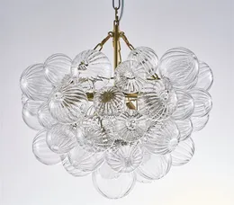 Unique Nordic Bubble Ball Swirled Glass Chandelier, Dia 32" Gild Gold and Clear Modern Hand Blown Glass Pendant Light Fixture for Dining Room, Bedroom, Study, Hallway