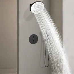 Nuevo cabezal de ducha de lluvia y cascada montado en la pared juego de grifo de ducha termostático de baño negro mate 320*320mm