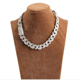 15 mm Iced Infinity Link Naszyjnik 14K Biała złota Baguette Diamentowa biżuteria z cyrkonią 16 cali 16 cali łańcuch kubańska 286S