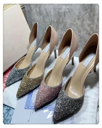 Pointed Sequin celebrity high heeled 2021 summer new banquet thin heel hollow Bridal Crystal Wedding shoes French sandals2342079