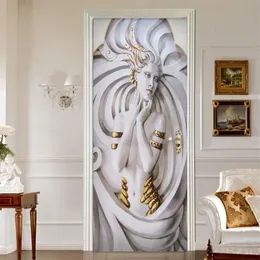 Large Murals 2pcs set PVC Waterproof Door Sticker 3D Stereoscopic Art Statue Living Room Bedroom Door Decoration Mural Wallpaper 2221L