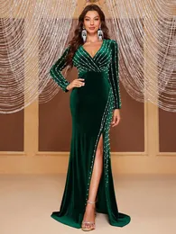 Casual Dresses Elegant Beading Long Party For Women Sex Bodycon Split Evening Gown Ladies African Dinner Robe