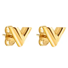 14K gold earrings for woman silver v conspicuous mark stud earring stainless steel does not fade advanced jewelry retro style women accessory