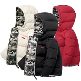 Casaco de inverno grosso quente para baixo casaco para meninos jaquetas pode ser usado em ambos os lados criança com capuz outerwear infantil crianças roupas 231204