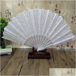 Produtos de estilo chinês produtos de estilo chinês branco brilho espanhol luxo dobrável pano dança leques de mão com flores para casa weddin dhauk