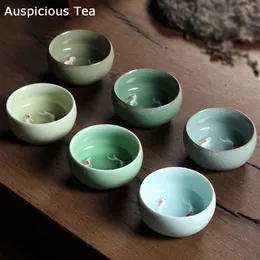 Te koppar 60 ml kinesiska Longquan Celadon Porslin China Tea Cup and Saucer Tea Bowl med Golden Fish Celadon Crackle Tea Cup 231204