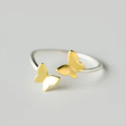 Cluster Rings MloveAcc 925 Sterling Silver Gold Color Dancing Farterflies Elegant For Women Fashion S925 Jewelry Gift