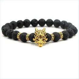 Charm Bracelets Lava Stone Bracelets Bangles Volcanic Men Jewelry Dragon Charms Drop Delivery Jewelry Bracelets Dhxvy