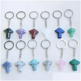 Nyckelringar Natural Stone Mushroom Keychains Healing Crystal Car Decor Chain Keyholder Drop Leverans smycken DHTEB