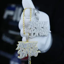 Iced Out Bling Мужское ожерелье Ювелирные изделия Micro Pave 5A CZ Золотой цвет Рок-панк Хип-хоп Письмо Hustle or Be Broke Подвеска Ожерелья s232F
