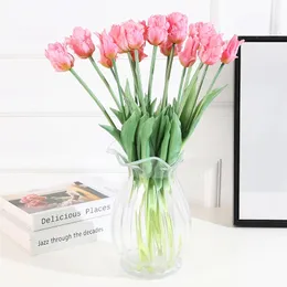 装飾的な花の花輪5pcsオウムチューリップ人工花シリコンリアルタッチブーケ45cm豪華な家の装飾リビングルームデコンフローレス偽の植物231205