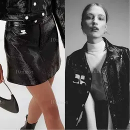 Tasarımcı Courreges Moda Klasik Modaya Modaya Modaya Gizli Kadınlar İşlemeli Stand PU Kısa Hip Hop Ceket Etek Yüksek Bel Pu Deri TheFace Ceket Stili