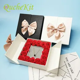 Geschenkpapier mit Schleife, Geschenkbox, künstliche Rose, Blumenbox, Schmuckverpackung, Hochzeit, Valentinstag, Weihnachtsfeier, Muttertag, Mädchen-Geschenkpapier 231204