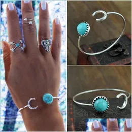 Charm Bracelets Charm Bracelets Brand Turquoise Bangles Sier Bangle Wholesale Moon Cuff Drop Delivery Jewelry Bracelets Dhenz