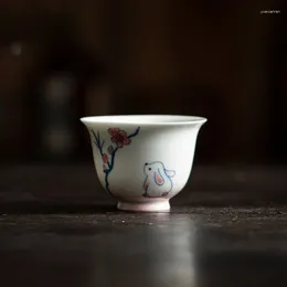 Cups Saucers 50/80ml Pure Hand-painted Powder Ceramic Tea Cup Underglaze Color Porcelain Single Master Bowl Set