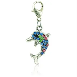 Nova marca de moda encantos balançar strass golfinho animais encantos com fecho lagosta diy jóias fazendo acessórios273u