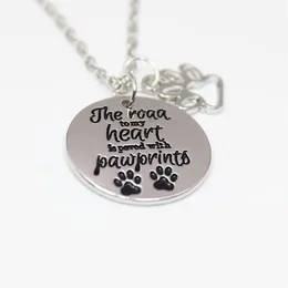 12pcs THE road to my heart is paved with pawprints DOG paw print Charms Pendant Necklace For Dog LOVER jewelry gift288B