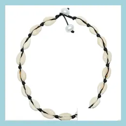 Chokers doğal kabuk choker kolyeler moda Avrupa el yapımı düğüm siyah beyaz tel peal tork kolye takı kadınlar için satılık dro dhwbm