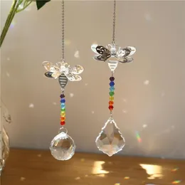 Garden Decorations Metal Bee Crystal Suncatcher Pendant Colorful Beads Hanging Drop For Outdoor Indoor Window Wedding Chandelier D188u