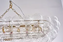 Nordic Dining Room Bubble Ball Ballled Glass Candelier sobre a mesa de 62 polegadas Gold Gild Gold Gold Clear Glass Cozinha Ilha Luminárias