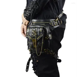 Bel Çantaları Retro Steampunk Deri Çanta Serpantin Crossbody Rock Erkek Kadın Gotik Siyah Fanny Paketleri Moda Motosiklet Leg242f