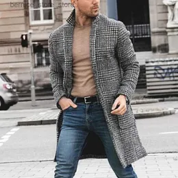 Parka da uomo in piumino Autunno Inverno Moda Cappotti di lana da uomo Tinta unita Monopetto Risvolto Cappotto lungo Cappotto Casual Soprabito Casual Trench Q231205