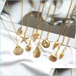 펜던트 목걸이 패션 패션 골드 컬러 합금 Cowrie Shell Necklace for Women Conch Chain Pendant 여름 보석류 부목 칼라 드롭 DEL DHGCM