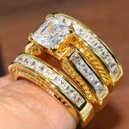 Tamaño 5-11 Joyería de moda brillante Cuadrado 14KT Oro amarillo lleno Princesa Corte Topacio blanco Piedras preciosas CZ Diamante Mujeres Weddi324v