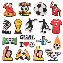 MOQ 20Pcs PVC Cartoon Sport Football Goal Sandals Buckle Shoe Charms Boys Girls Decorations For Bands Bracelets Button Clog Backpack