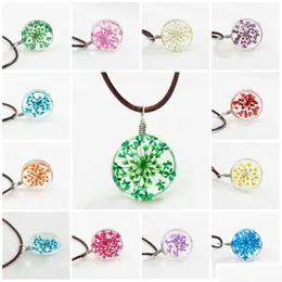 Pendant Necklaces Chokers Party Fashion Flower Leather Ball Crystal Glass Dried Flowers Necklace Drop Delivery Jewelry Pendants Dhceu