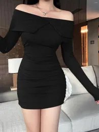 Günlük elbiseler Insta Kadınlar Sonbahar 2023 Siyah örgü elbise uzun kollu ince fit yetişkin bayan kadın gibi omuz dışı etek