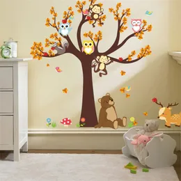 Wall Decor Forest Tree Branch leaf Animal Cartoon Owl Monkey Bear Deer Wall Stickers For Kids Rooms Boys Girls Children Bedroom Home Decor 231204