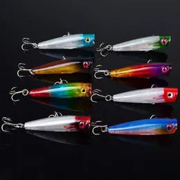 Topwater Floating Sea Bass Crankbait Lure Poper Fishing Hooks Bait 6 5cm 6 6G Pesca Minnow PS målade plast Baitfish277e