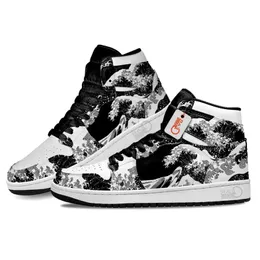 Mode Anime Kleid Schuhe Japanische Kanagawa Welle Schwarz Und Weiß J1 Turnschuhe Italien Männer Frauen High Top Manga Leder Designer Custom Animes Sport Schuhe PT1306 EU 36-48