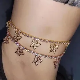 Hip Hop Fashion Butterfly Tinnis Chain Kobiety Anklets Łańcuchy ciała Bransoletki 3A Cyrkon Genialny najnowszy męski mrożony biżuteria227D