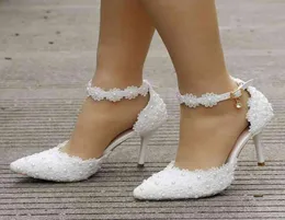 Zapatos boda blancos para mujer calzado de tacn alto con correa en the tobillo con diamantes imitacin encaje para fiesta 427178107