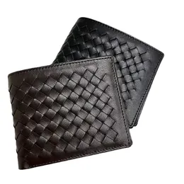 Men's Wallets Genuine Leather Sheepskin Short Money Clip Fashion Woven Card Houlder Simple Business Style248q