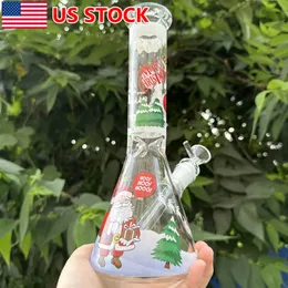 10 Zoll Rauchen Shisha Weihnachten Santa bedruckte Glas Wasserpfeife Bong Bubbler + Schüssel