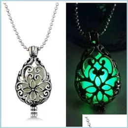 Lockets Fashion Fluorescence Retro Pendants Hollow Out Designs Luminous Teardrop Antique Sier Plate Necklaces Pendant Jewelry Accessor Dhtbz