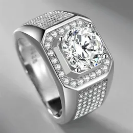 Simulado moissanite s925 anel de prata masculino casamento noivado anel de diamante quadrado micro incrustado multy diamantes jóias gift247f